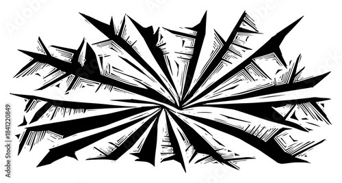 Shattered glass texture with sharp black fragments and cracks vector illustration