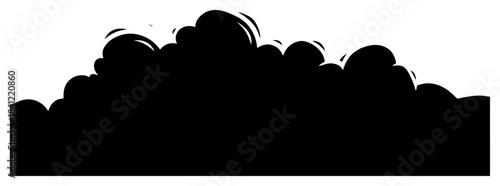 Wide black cloud or smoke silhouette isolated on white background