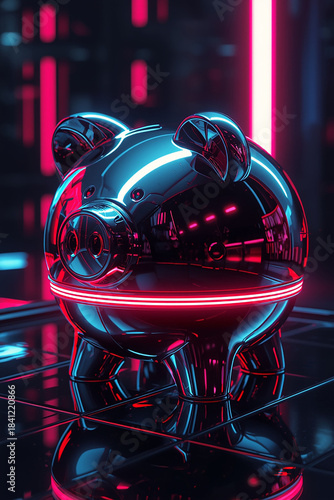 Futuristic Metallic Piggy Bank with Digital Belt