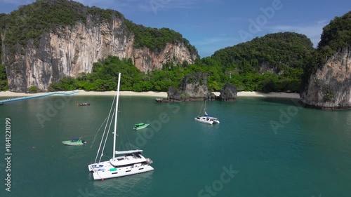 Wallpaper Mural Travel in Thailand, popular destinations in Thailand. Hong Island in Krabi Province, a popular daytrip destination. General view from a great height. Slowly approaching the shore. Torontodigital.ca