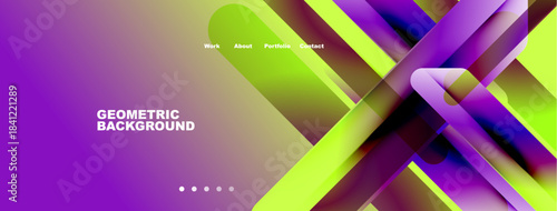 Abstract geometric design. Vibrant colors blend, creating dynamic visual experience. Minimalist text elements present portfolio information.