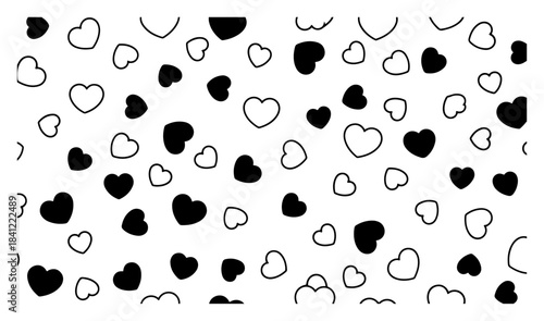 Seamless pattern background of black and outline hearts representing love and romance for valentines day texture