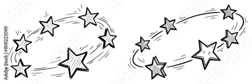 Ring of stars spinning around head concept of dizziness concussion and cartoon confusion vector sketch