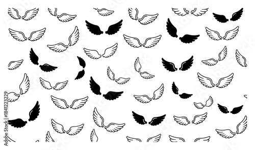 Seamless background pattern with angel wings concept of freedom religion and flight vector texture