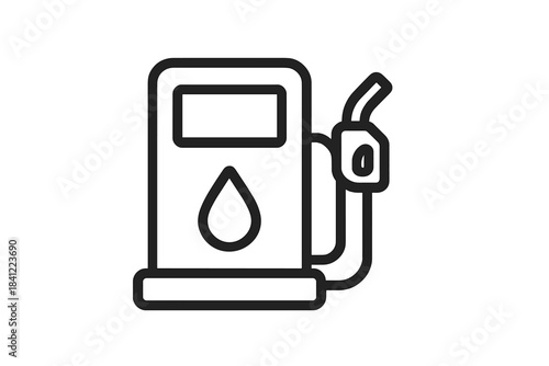 Simple black and white gas pump dispenser graphic representing fuel, energy and transportation