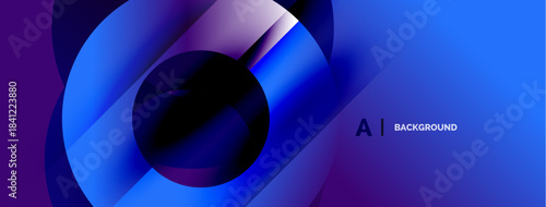 Abstract blue layers create dynamic circular composition. Gradient shades suggest depth, modern design. Minimalist aesthetic.