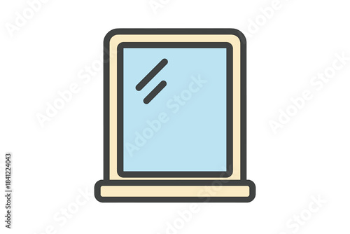Simple closed window pane with a light frame and blue glass showing stylized reflection marks