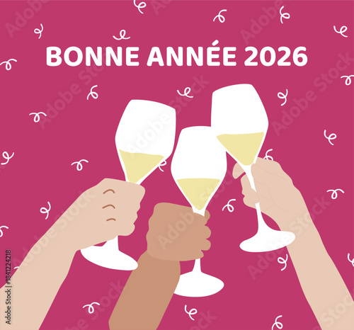 Carton d'invitation pour célébrer la nouvelle année 2026 autour d'un coupe de champagne - illustration vectorielle parfait pour une affiche du réveillon ou des cartes de voeux