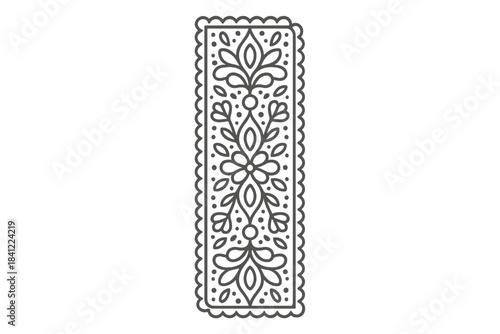 Elegant vertical ornamental divider with symmetrical floral pattern and decorative scalloped frame