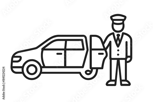 Professional chauffeur opening the rear door of a luxury sedan for transportation service