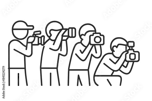 Professional media crew capturing footage and images with cameras and video equipment