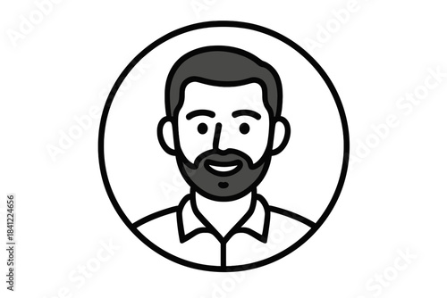 Simple avatar of a smiling bearded man in a circle for user profile or account