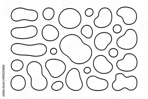 Abstract organic blob shapes and circles with black outlines for modern graphic design