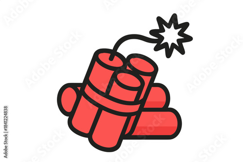 Red dynamite sticks tied together with a burning fuse ready for explosion