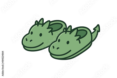 Cute pair of green monster slippers with smiling faces and small tails