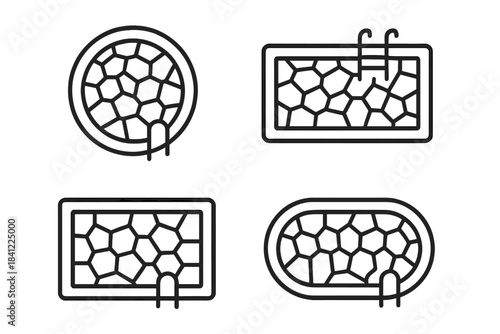 Collection of swimming pool shapes with mosaic tiling and access ladders