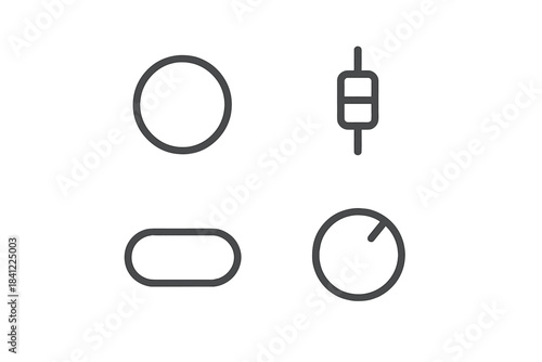 Basic outline icons for user interface controls including rotary knob, slider, and buttons