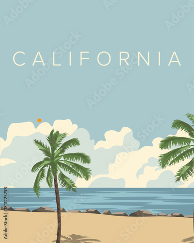 California Beaches travel poster, banner, postcard