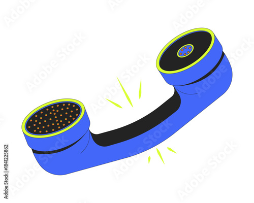 Retro telephone handset in vibrant blue style 2D cartoon object. Vintage call device. Phone communication. Tech nostalgia receiver isolated element flat vector clip art on white. Spot illustration