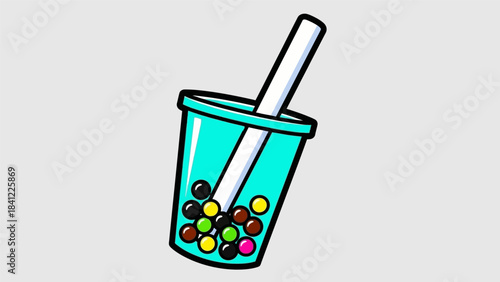 Colorful Bubble Tea Illustration with Straw in a Clear Cup.