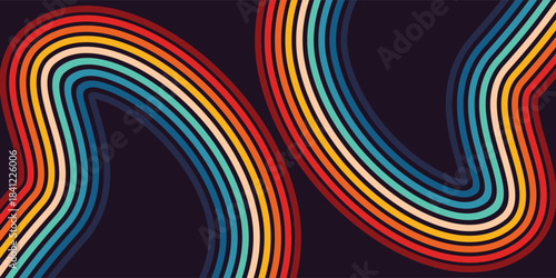 Modern background design in futuristic retro style with colorful lines abstract