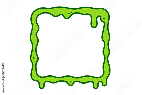 Wavy flowing toxic green goo border with dripping edges isolated on a clean white background