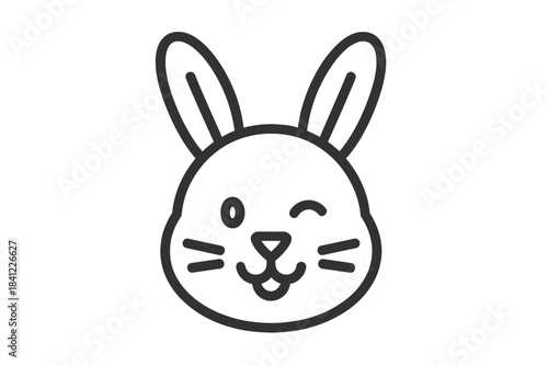 Cute cartoon rabbit head winking face outline drawing for Easter or animal themes