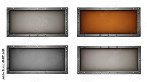 Metal industrial frame banner set isolated on transparent background