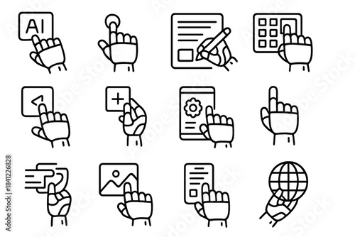 Robotic hand interactions with digital interfaces and artificial intelligence concepts