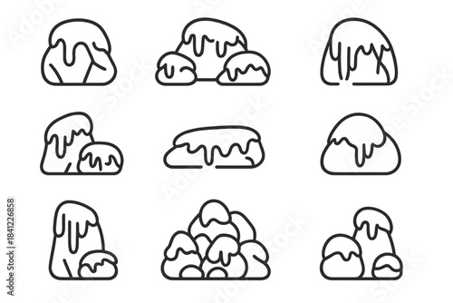 Outline icons of various rocks and stones covered in snow and ice