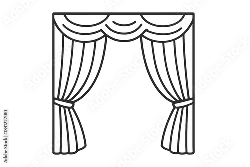 Elegant theater stage curtains tied back with decorative swags and luxurious drapery