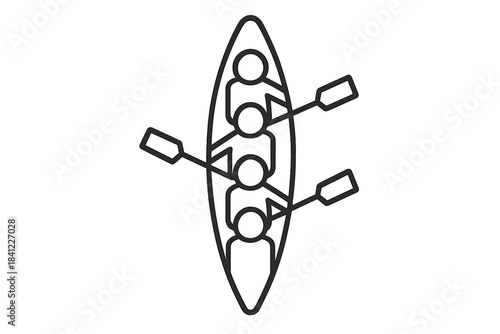 Four individuals paddling a long boat together, illustrating cooperation and teamwork in water sports