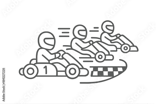 Three go-kart racers competing fiercely in a high-speed race toward the finish line