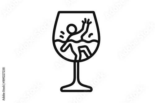 Person drowning in wine glass symbolizing struggle with alcohol addiction