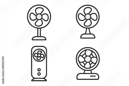Household electric fans including desk fans, pedestal fans, and a modern tower fan design