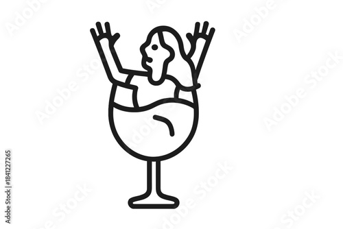 Person trapped in wine glass struggling with alcohol dependence and addiction