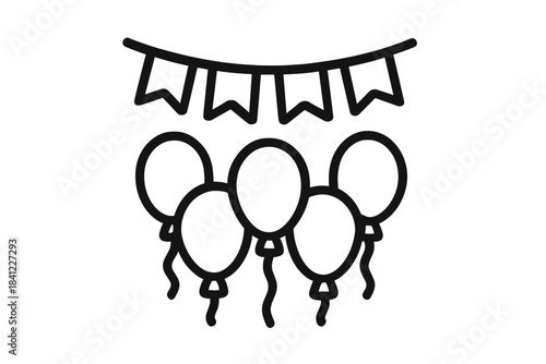 Festive party balloons and decorative pennant flags bunting