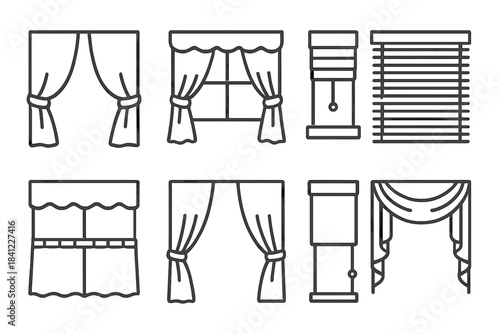 Various window treatments collection featuring curtains, drapes, valances, and horizontal blinds