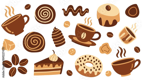 Delicious Coffee and Pastry Assortment Collection.