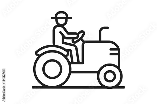 Farmer driving agricultural tractor machine icon in simple outline style