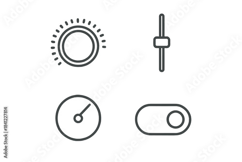 Brightness control, vertical slider, gauge meter, and toggle switch UI elements