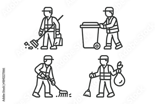 Sanitation workers sweeping streets, collecting trash, and managing waste disposal