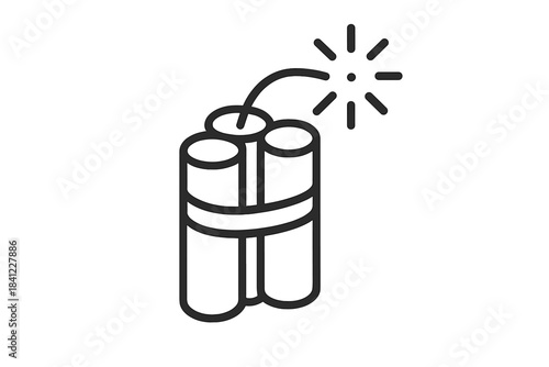 Bundle of three dynamite sticks tied together with a lit fuse ready to explode