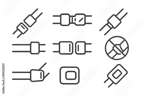 Collection of safety belt buckle icons for transportation security and protection