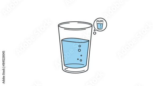 Glass of water with thought bubble showing smaller glass.