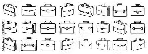 Briefcase Icon Set Line Art Vector – Business Portfolio Case Illustrations