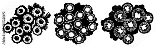 Coral Polyp Cluster Icons Stylized Reef Texture Vector Illustration
