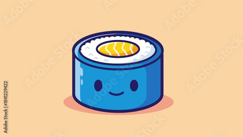 Cute Blue Sushi Roll with Smiling Face Illustration.