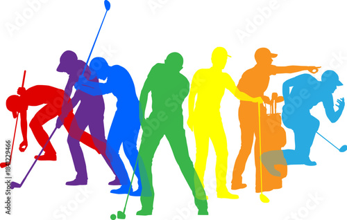 Silhouette golf player set. Active golfers golfing sports people healthy players fitness silhouettes concept.