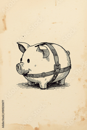 Ink-Sketched Piggy Bank of Thrift